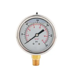 Bourdon 2.0" Tubo de óleo líquido medidor de pressão medidor de pressão caixa de aço inoxidável 1/4" NPT montagem inferior