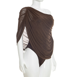 Viviblook C26BS029 Combinaison Femme Printemps-Été Nouvelle Collection Sexy en Maille Plissée à Épaules Dénudées Décontractée pour Femmes - Product Image 3