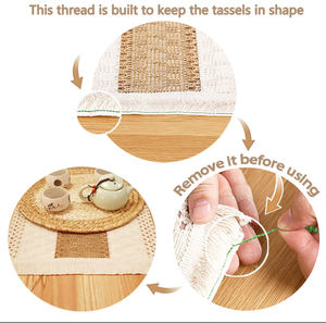 Ensemble <span class=keywords><strong>de</strong></span> napperons <span class=keywords><strong>de</strong></span> style ferme Boho faits à la main 6 tapis <span class=keywords><strong>de</strong></span> <span class=keywords><strong>table</strong></span> tissés en paille d'eau tissés décor en <span class=keywords><strong>macramé</strong></span> pour - Product Image 5
