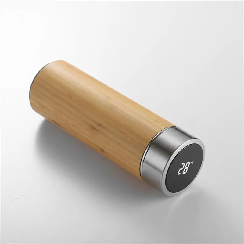 Nieuwe Producten 2020 Reizen Bamboe Water Fles Thermos Met Temperatuur Display En Thee Stainer, smart Led Deksel Thee Drinken Kolf