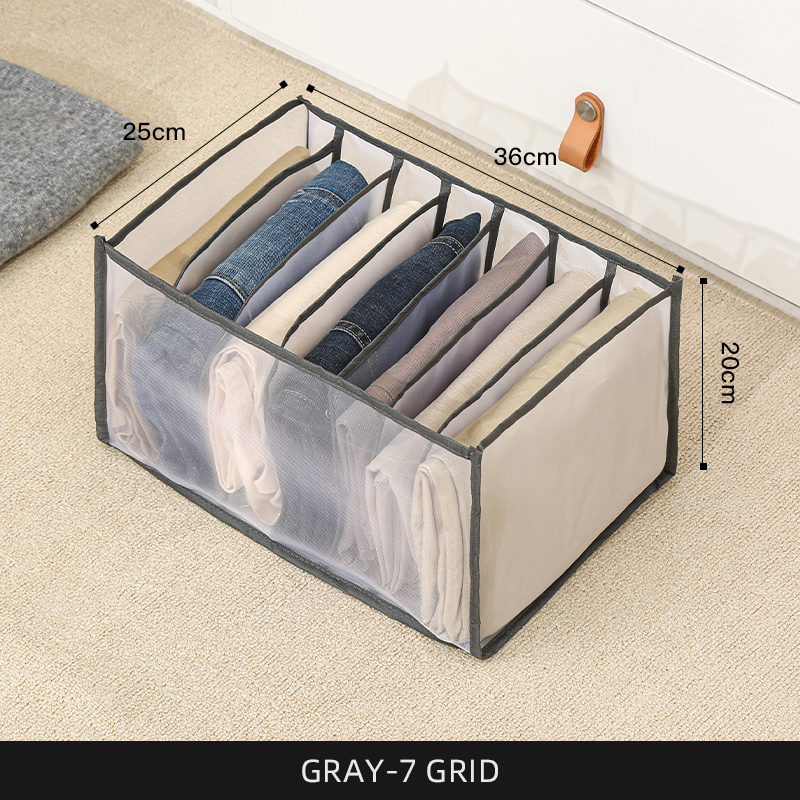 Boîte de rangement pour jeans, 7 compartiments, gris.