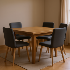 Ensemble de 4 chaises de salle à manger en simili cuir gris foncé, pieds en bois, style scandinave moderne, pour la maison, meubles de salle à manger - Product Image 2