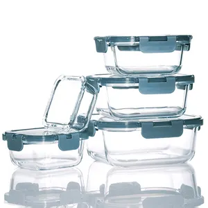 供应高硼硅玻璃储存容器，带气密盖子圆形Borosili玻璃新鲜碗食品饭盒，带盖