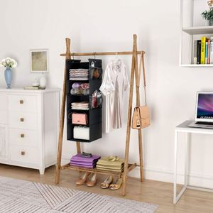 5 Shelf Space Saver Foldable Eco-Friendly Fabric Hanging Closet Organizer with 4 Side Pockets and <b>Polybag</b> Packaging - Product Image 4