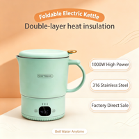 Bouilloire électrique intelligente en acier inoxydable de grande capacité 800 ml, portable pour l'extérieur et la maison, à température constante, pliable