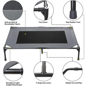 뜨거운 판매 제기 높은 개 침대 접이식 여행 파괴 할 수없는 회색 금속 및 캔버스 개 침대 - Product Image 5