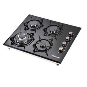 Estufa de <span class=keywords><strong>gas</strong></span> de vidrio negro duradero con diseño integrado sin costuras, cocina multiquemador para uso doméstico. - Product Image 3