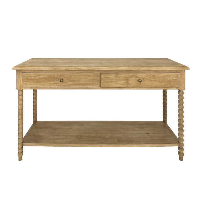 HL600-160 Hamptons Bobbin' Medium Rustic Solid Reclaimed Wood Living Room Furniture Console Table with Shelving and Drawers
