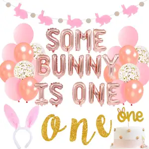 Набор украшений в виде кролика, 1 день рождения, несколько шариков, пасхальные кроличьи уши, повязка на голову для девочек, первый день рождения