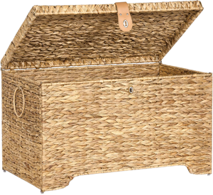 Cesta de almacenamiento de jacinto de agua tejida a mano con tapa, baúl y cofre de almacenamiento para dormitorio, sala de estar, de Vietnam - Product Image 1