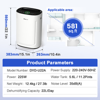 Deshumidificador de Aire Eléctrico DYD-U22A de 44 Pintas, Bajo Ruido, Ahorro de Energía, para Sala de Estar