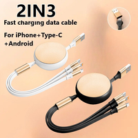 Câble de données rétractable 3-en-1 à charge ultra-rapide avec logo personnalisé, USB Type-C, Micro USB, 8 broches, multi-ports pour ordinateur et téléphone portable