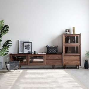 Mueble de TV de madera maciza nórdica Yongwei, color nogal, unidad de almacenamiento multifuncional para apartamentos pequeños - Product Image 2