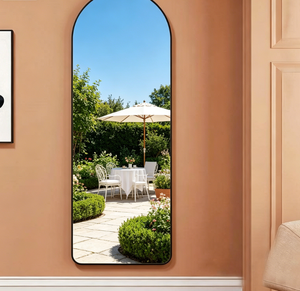 Espejo de cuerpo entero de lujo moderno con arco retro francés, marco de madera engrosado con diseño tallado, soporte de vidrio de alta calidad personalizado - Product Image 4
