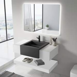 Nouvel hôtel mural moderne <span class=keywords><strong>ardoise</strong></span> lavabo armoire flottante en pierre frittée lavabo salle de bain vanité avec miroir intelligent - Product Image 1