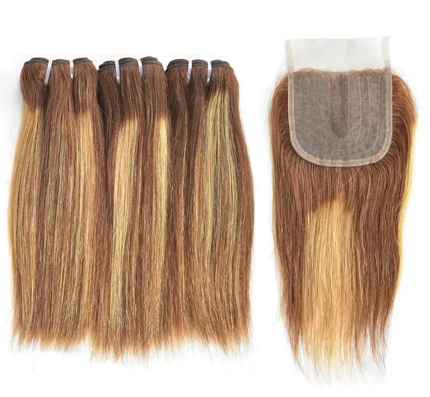 Wholesale Frontal Closure Virgin Cuticle Aligned Hair Raw Indian Hair 4/27 Cheap Mixed Color 4x4 Straight Lace Closure