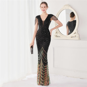Abiti da damigella profonda scollo a v Sexy da donna formale sera sera per festa in serata abito da sirena taglie forti con paillettes da ballo per donna - Product Image 4