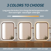 Antique Home Bathroom LED Automatic Fog Removal Mirror Rectangular Wooden Frame Illuminated Smart Mirror