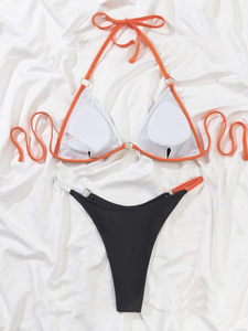 <span class=keywords><strong>Maillot</strong></span> <span class=keywords><strong>de</strong></span> <span class=keywords><strong>Bain</strong></span> Deux Pièces <span class=keywords><strong>Femme</strong></span> Halter Découpé Couleur Bloc Dos Nu pour Plage et Natation - Product Image 4