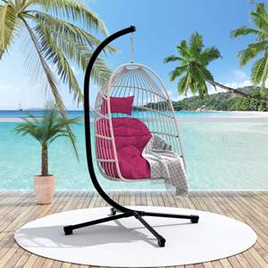 Fauteuil suspendu en rotin tressé en forme d'œuf pour adultes, pour salon, extérieur, balcon, jardin, patio, en métal - Product Image 5