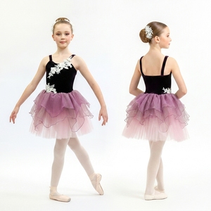 Costume de tutu romantique pour filles, robe de ballet en tulle superposé dégradé, avec accents floraux, tenue de danse de scène pour fée et sirène - Product Image 2