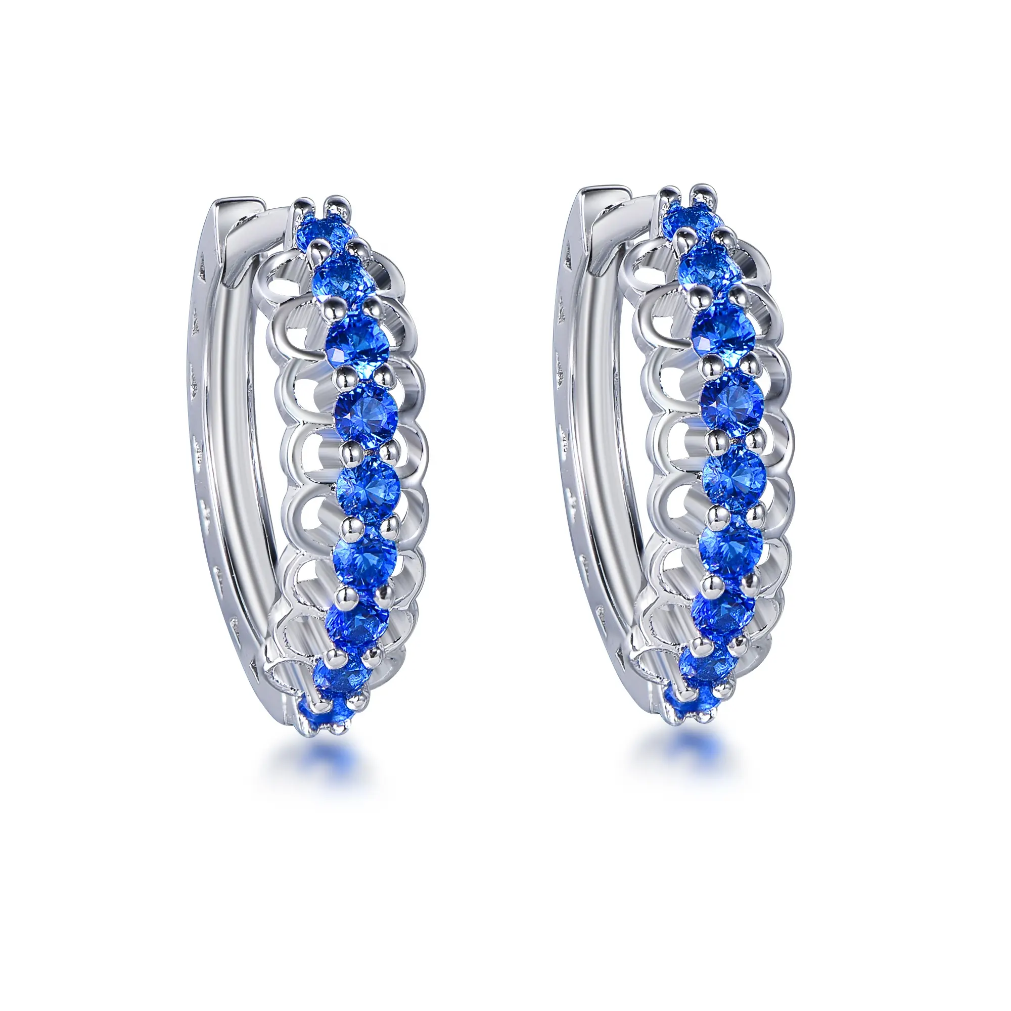 Pendiente de arete 925 sterling silver earrings arete de plata blue spinel gem huggie hoop earrings