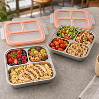 Boîte à lunch portable en acier inoxydable OEM avec logo personnalisé, plateau amovible en acier 304, 600 ml, 4 compartiments, sans BPA, avec fermoirs durables