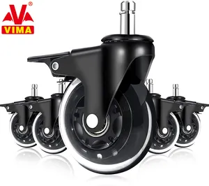 VIMA 3 Inch Swivel Office Chair Wheels Threaded Brake Castor Transparent Polyurethane PU Locking Stem Casters