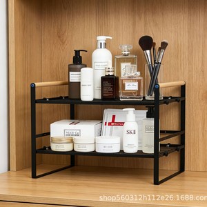 Organiseur de rangement en fer à double couche de style japonais avec poignées en bois pour le comptoir de cuisine et l'organisation du bureau - Product Image 4