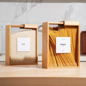 Factory Price Transparent Arylic Kitchen Utensils Cans Grain Distributor Cans Food Container <strong>Bamboo</strong> <strong>Storage</strong> <strong>Box</strong> for Pasta Powder - Product Image 1
