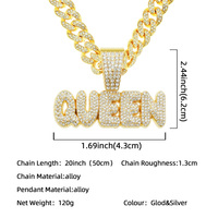 Collier Pendentif Chaîne Cubaine Plaqué Or 18 carats avec Lettre Alphabet Personnalisée Style Hip Hop pour Hommes