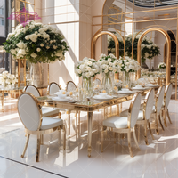 Table de banquet d'hôtel de luxe + Table en verre miroir en acier inoxydable + Mobilier d'hôtel durable au design moderne pour projets/locations événementielles