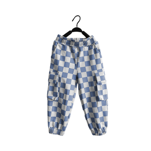 Pantalon <span class=keywords><strong>cargo</strong></span> à carreaux noirs et blancs avec poches pour garçons pantalon de jogging pour enfants vente en gros - Product Image 4