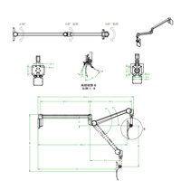 Support de tablette médicale à bras long, support d'écran d'ordinateur pour panneau de tête de lit, rotation universelle, levage libre, montage mural, en stock