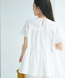 日韩新款女式夏季纯棉高端宽松纯色格子荷叶边圆领短袖衬衫 - Product Image 6