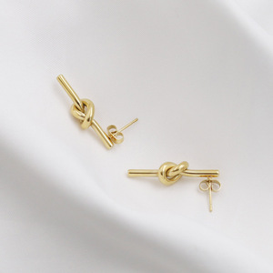 Knot <b>Stud</b> Earrings Gold <b>Titanium</b> Steel Geometric Design Everyday Wear - Product Image 2