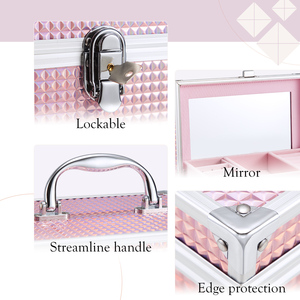 Portable <b>Makeup</b> Box with Mirror Lockable Cosmetic Organizer <b>Case</b> with Drawers Large Capacity Organizer for Jewelry Cpsmetic - Product Image 4