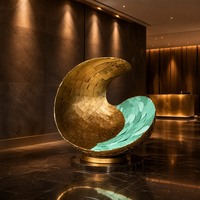 Sculpture moderne en or à effet vague, en acier inoxydable électroplaqué, plaques superposées, décoration artistique turquoise pour la maison, le bureau, l'hôtel