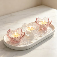 Porte-bougie en verre en forme de fleur nordique, verre texturé transparent, coupe à bougie votive