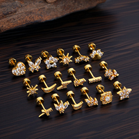 Pendientes hipoalergénicos de acero inoxidable para mujer y niña, pendientes estilo Luna de mariposa, tornillo trasero, cartílago de hélice, lóbulo del trago