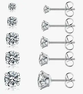 Classic Four Claws 2/3/4/5/6/7/8mm 7pieces Stud Earrings Set Cubic Zirconia 316L Earrings Stainless Steel CZ Earrings 3-8mm