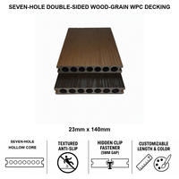 WPC-Terrassendielen, Co-extrudierte Vollummantelte 7-Loch-Hohlkammer-Doppelseitige Holzmaserung Geprägte Wasserdichte Außendielen 23x140mm