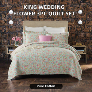 Ensemble de couvre-lit en coton léger et réversible avec motif brodé, fleurs de mariage, taille King, 3 pièces pour la maison et l'hôtel - Product Image 2