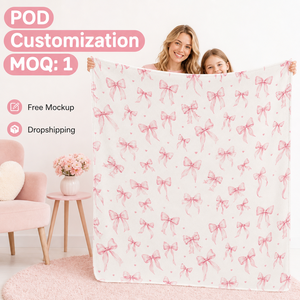 Manta de Sherpa Personalizada con Lazo Rosa Suave, 50x60, Diseño de Lazo en Acuarela, Doble Capa de Franela y Felpa, Acogedora para Sofá o Cama - Product Image 1
