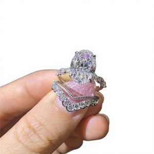 แหวนแต่งงานหรูหรา IGI ทองคำขาว 18k เพชร CVD รูปไข่ 3 กะรัต แหวนหมั้นแบบโมเดิร์น Johari - Product Image 2