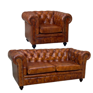 Vintage Style Chesterfield Two Seater Leather <b>Sofa</b> with Handcrafted Tufted Upholstery Solid Wood <b>Legs</b> <b>for</b> Living Room Decor - Product Image 2