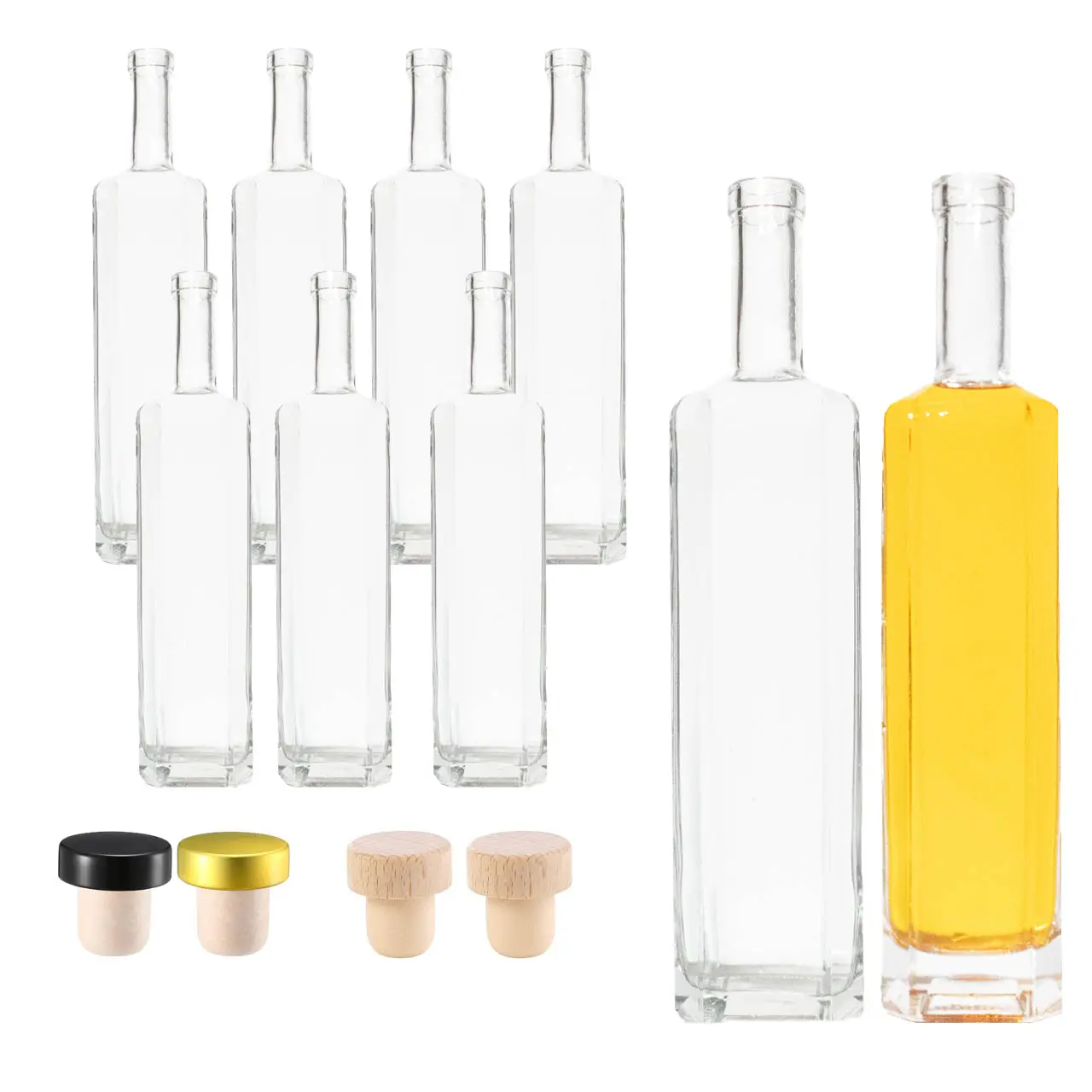 Bouteille d'alcool plate Vodka Tequila Rhum Whisky Liqueur Bouteille en verre personnalisée 200ml 500ml 700ml 750ml Bouteille en verre de liqueur