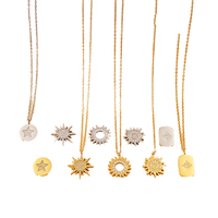 Collar de Alta Calidad con Colgantes de Sol y Estrella, Cadena de Eslabones de Acero Inoxidable con Circonitas, para Mujer