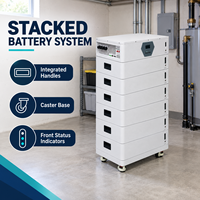 Système de stockage d'énergie à batterie empilable avec indicateurs de statut et base à roulettes pour usage domestique