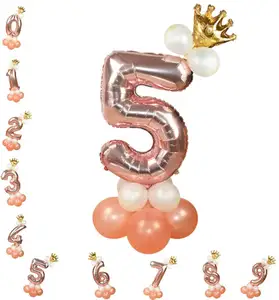 Palloncini autosigillanti grandi numeri da 32 pollici con numero in oro rosa palloncino con corona in foglio di alluminio per matrimonio di compleanno